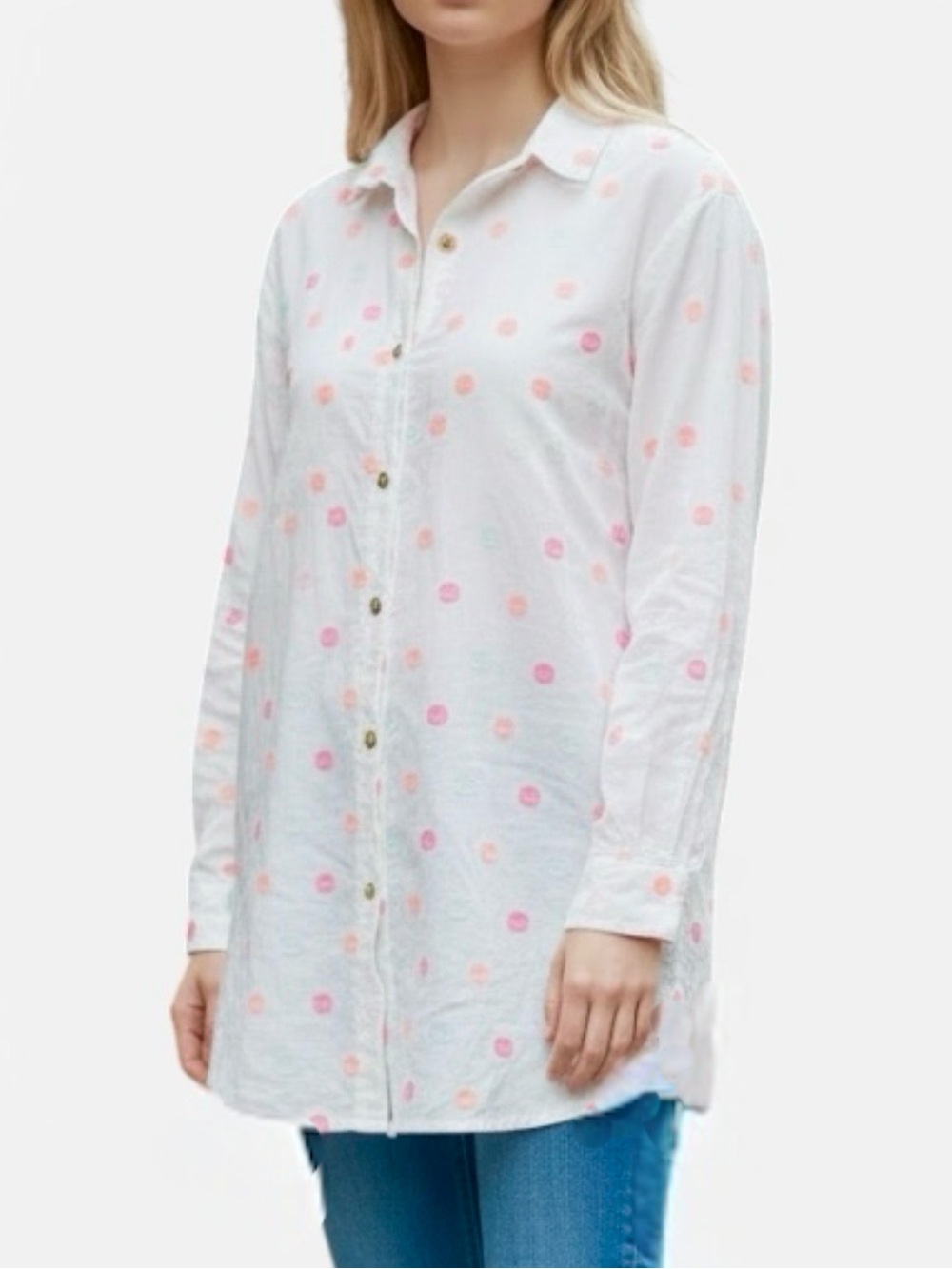 Duffield Lane Polka Dot 100% Cotton Button Down Shirt